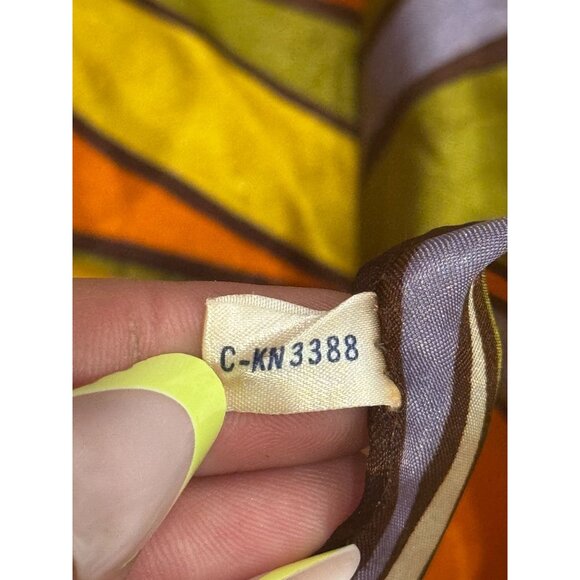 Vintage Acetate Scarf With Retro Striped Design In Orange Yellow Green & Purple - Picture 5 of 7